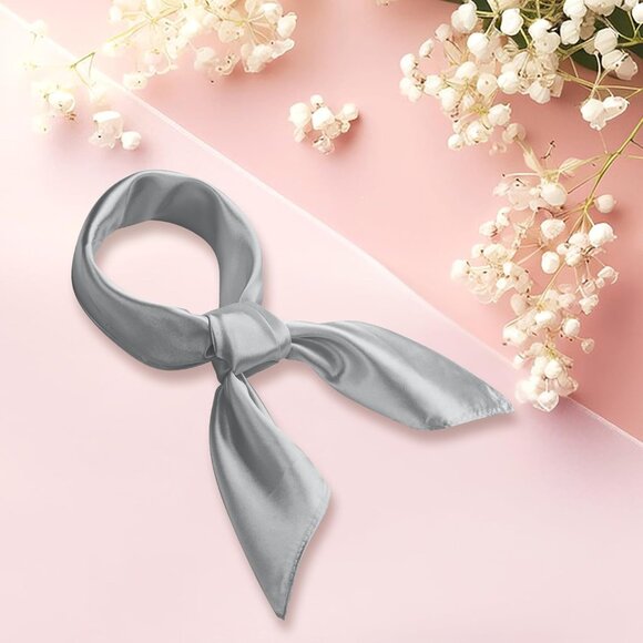 Women's Grey Silk Feeling Scarf 23.6'' Square Satin Scarf Neck Head Bandana - Picture 6 of 7